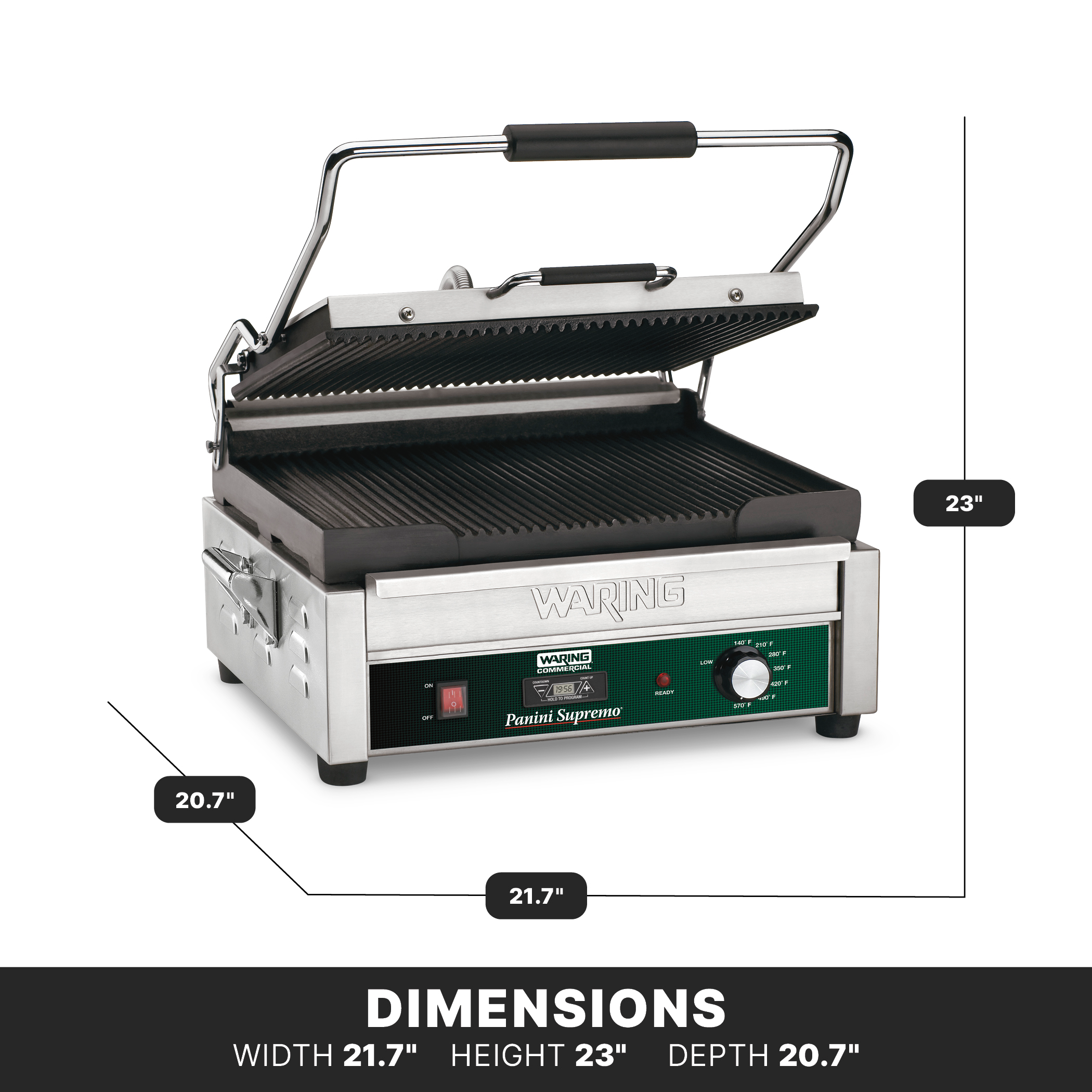 Ribbed Panini Grill with Timer, 14.5" x 11", 208 Volt
